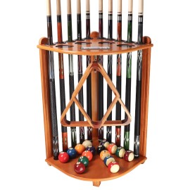 Gse Billiards Pool Stick Holder Only, Corner-Style Floor Stand Billiard Pool Cue Racks With Score Counters, Wood Billiard Cue Sticks Holds 10 Cue Sticks 2 Ball Racks And A Full Set Of Balls (Oak)