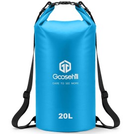 Goosehill Waterproof Dry Bag 5L 20L, Durable Plato 500D Pvc Material, Keep Your Gears Dry, Floating Roll Top Drybag For Paddle Board Kayaking Canoe Swimming Fishing Camping
