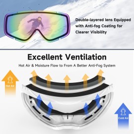 Findway Ski Goggles Otg - Over Glasses Snow Snowboard Goggles For Men Women Adult- Anti-Fog 100% Uv Protection Wide View