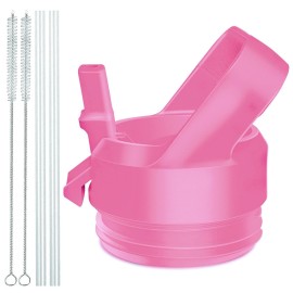 Straw Cap For Yeti Rambler Bottle And Rtic Bottle, Straw Lid With 2 Straws And 2 Brushes (Harbor Pink)