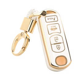 Utft-17 For Mazda Key Fob Cover,Gold Keychain Soft Tpu Full Protection Fit For 2021 2020 2019 Mazda 3 6 Sport Cx-3 Cx-5 Cx-7 Cx-9 Mx-5,White