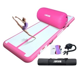 AWSUM 13ft Air Roller Gymnastics Mat 4 inches Thick Tumbling Track with Electric Pump for Home Use/Gym