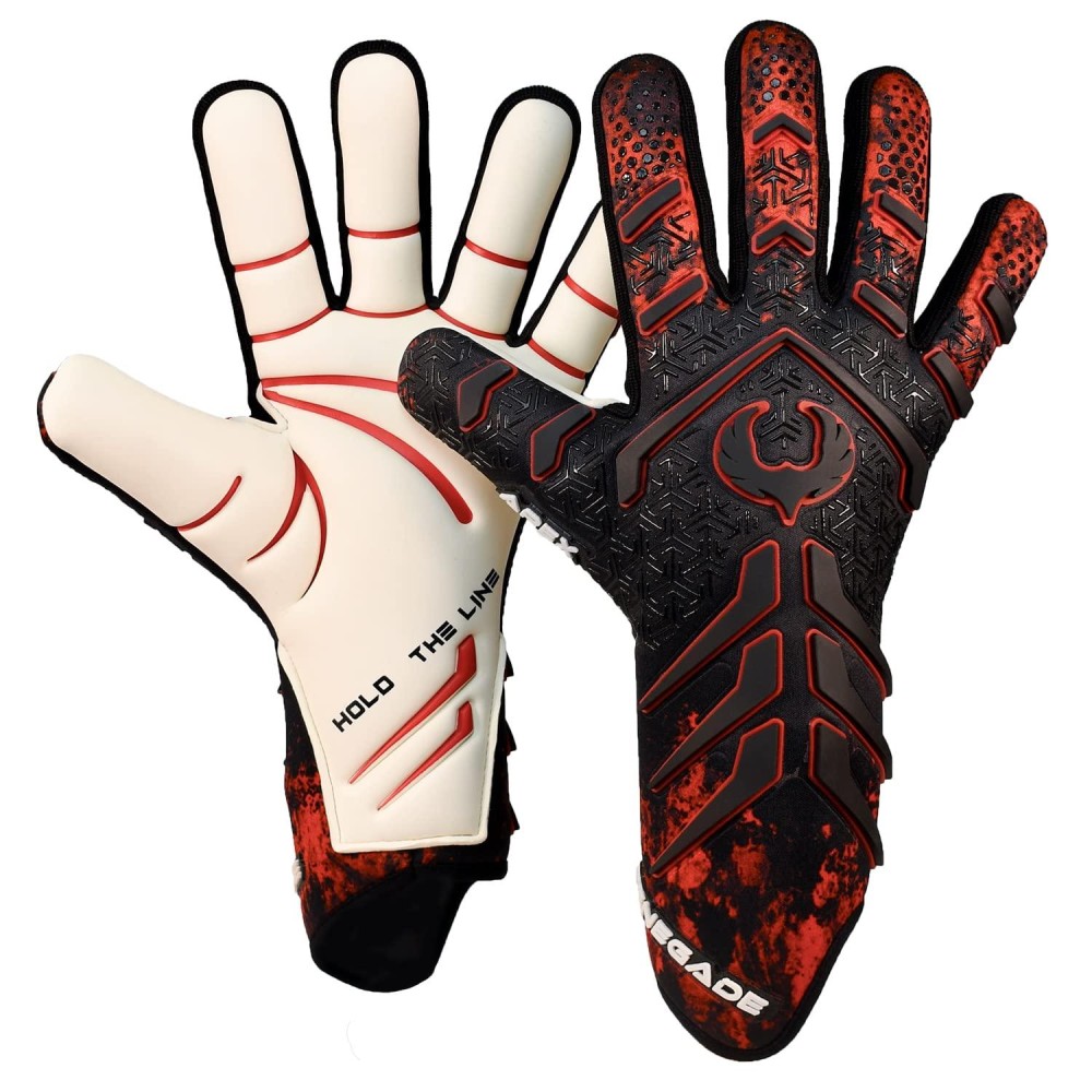 Renegade Gk Apex Rampage 20 Professional Strapless Goalie Gloves 4Mm Ext Contact Grip Black Red Soccer Goalkeeper Gloves (Size 6, Youth, Junior, Evo Neg Cut, Level 55)