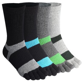 HABITER Mens crew Toe Socks cotton Five Finger Sock Running Athletic 5 Toe Shoes Socks 4 Pairs(D3)