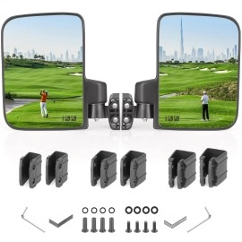 10L0L Golf Cart Mirror No Drilling Side Mirrors Universal For Club Car, Ezgo,Yamaha, Folding Side Rear View Mirrors Adjustable 180 Degree Hd Glass