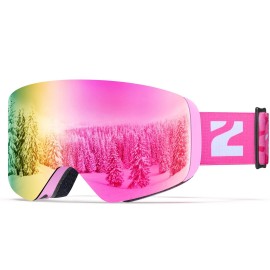 Zionor X11Mini Kids Ski Goggles - Cylindrical Snowboard Snow Goggles For Boys Girls Child Youth, Uv Protection Anti-Fog Helmet Compatible (Vlt 14 Pink Frame Greyrevopink Lens)