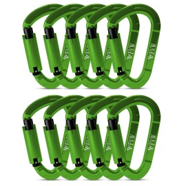 Fvw Auto Locking Rock Climbing Carabiner Clips, Professional 25Kn (5620 Lbs) Heavy Duty Caribeaners For Rappelling Swing Rescue & Gym Etc, Large Carabiners, D-Shaped (Green), 10Pack