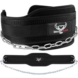 Beast Rage Dip Belt With Chain For Men, Weight Belt Heavy Duty 36 Steel Chain Weightlifting Dipping Powerlifting Deadlift Women Dips Bodybuilding Adjustable Carabiners Support (Black)