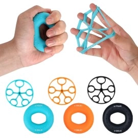 Handeful Hand Grip Strengthener, Finger Exerciser (6 Pcs) Forearm Grip Workout, Great For Rock Climbing, Rehabilitation Training, Home And Office,Decompression Toys.