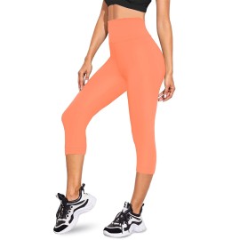 We Fleece Womenas Soft Capri Leggings For Women-High Waisted Tummy Control Non See Through Workout Running Black Leggings Yoga Pants (Orange, Large-X-Large)