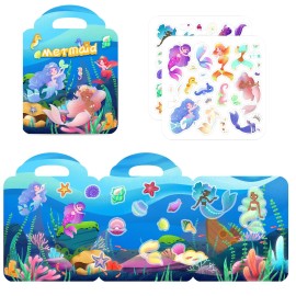 Reusable Sticker Books For Kids 2-4, Sticker Book Mermaid Dress-Up Theme Activity Books For Kids Toddler Girls Ages 3-5 Travel Car Busy Book Christmas Birthday Gifts