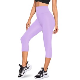 Womenas Soft Capri Leggings For Women-High Waisted Tummy Control Non See Through Workout Running Black Leggings Yoga Pants (Purple, Large-X-Large)
