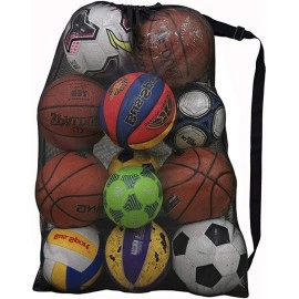 Heavy Duty Sports Ball Bag,Drawstring Mesh Ball Bags Extra Large Soccer Ball Bag Work for coach, Basketball,Football, Volleyball,BaseBall and Swimming gears with Adjustable Strap