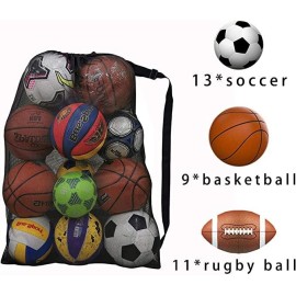 Heavy Duty Sports Ball Bag,Drawstring Mesh Ball Bags Extra Large Soccer Ball Bag Work for coach, Basketball,Football, Volleyball,BaseBall and Swimming gears with Adjustable Strap