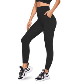 We Fleece Leggings With Pockets For Women - Buttery Soft Non See Through Yoga Pants High Waist Tummy Control Workout Athletic Pants (Pockets-Black, Small-Medium)