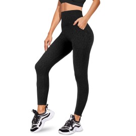 We Fleece Womenas Soft Leggings For Women-High Waisted Tummy Control Non See Through Workout Running Black Leggings Yoga Pants (Black Leopard(Two Pockets), Small-Medium