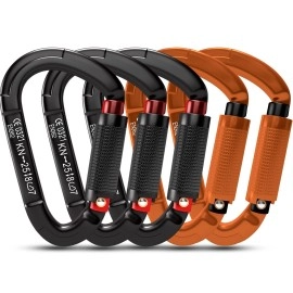 Fvw 5Pack Heavy Duty Climbing Carabiners, 25Kn Auto Locking Rock Climbing Carabiners Clips For Hammocks, Swing, Locking Dog Leash And Harness, Camping, Hiking & Utility (Black*3, Orange*2)