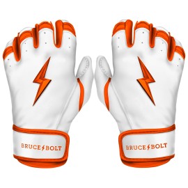 Bruce Bolt Chrome Series Short Cuff Orange Batting Glove - Orange Large