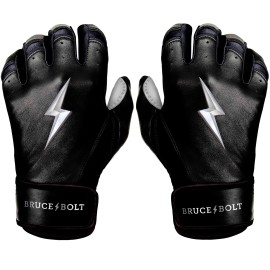 Bruce Bolt Chrome Series Short Cuff Black Batting Glove - Black Xlarge
