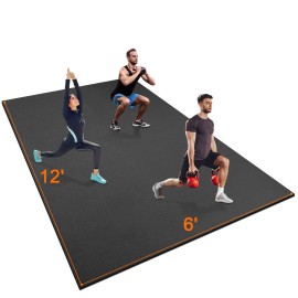 Large Workout Mat 12X6X7Mm Exercise Mat For Home Gym Workout Flooring Mat All Purpose Fitness Mat Non-Slip Yoga Mat Cardio Mat For Weightlifting Jump Rope Mma Stretch Plyo Pilates Hiit Shoe-Friendly