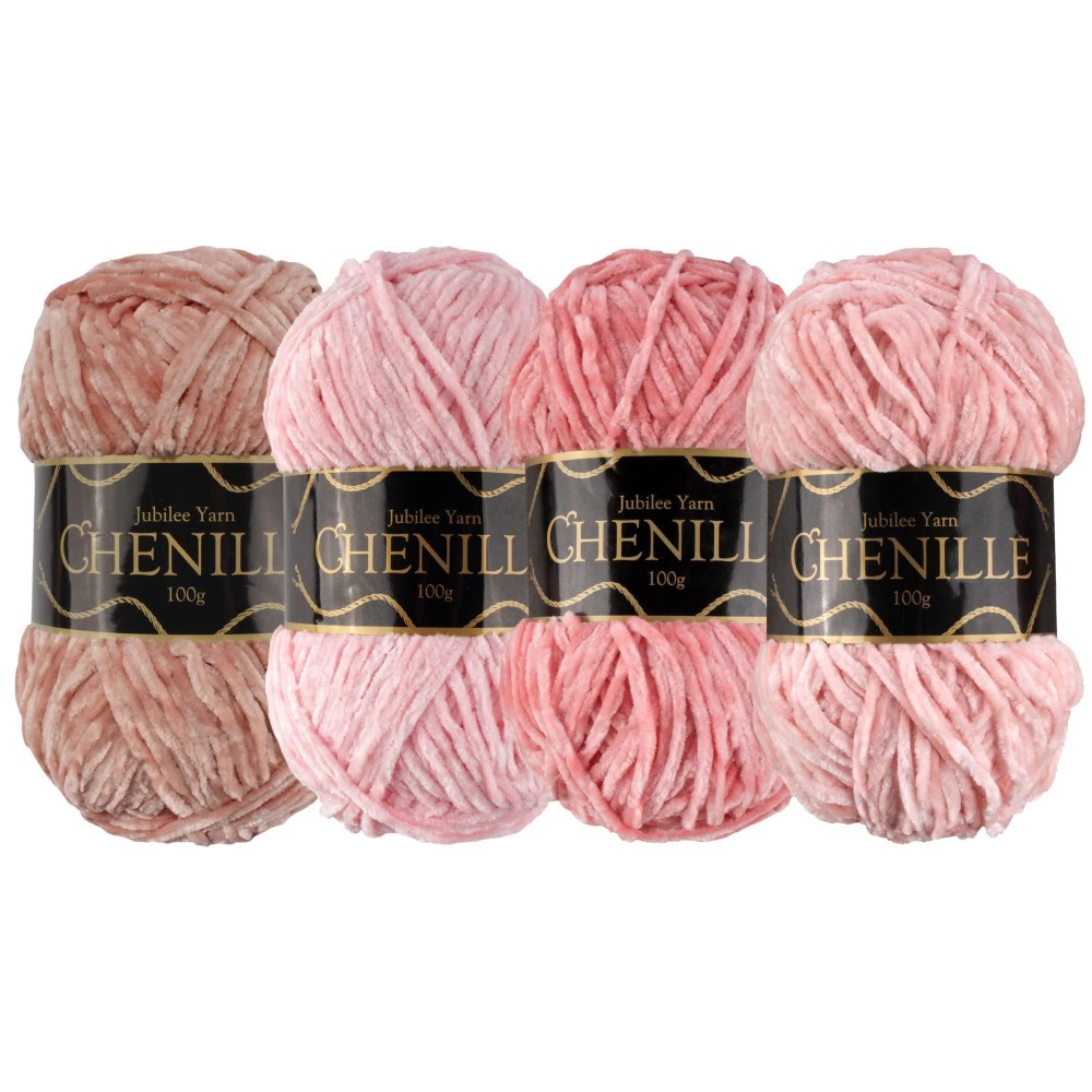 Jubileeyarn Chenille Yarn - Worsted Weight - 100Gskein - Shades Of Pink - 4 Skeins