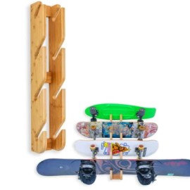 Cor Surf Skateboard Wall Mount Display 4 Boards Snowboard Wall Storage Mount Holds Four Boards Made With Sustainable Bamboo 4 Board Indoor Wall Rack For Snow And Skate