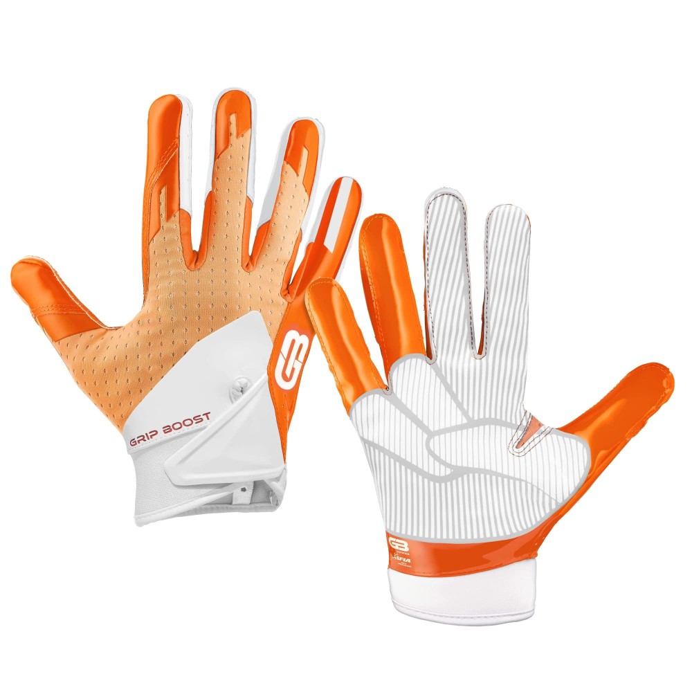 Grip Boost Peace, Shaka, And Hook Em Football Gloves Pro Elite - Adult Sizes (Orange-White, Xx-Large)