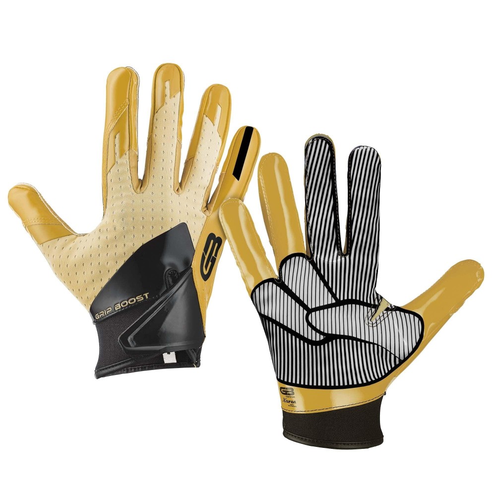 Grip Boost Peace, Shaka, And Hook Em Football Gloves Pro Elite - Adult Sizes (Gold, X-Large)