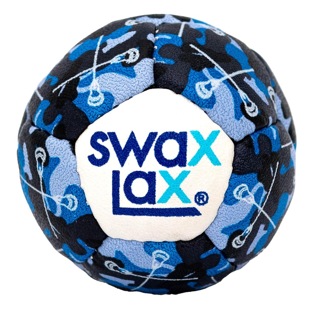 Swax Lax Lacrosse Training Ball - Indoor Outdoor Practice Less Bounce & Rebounds (Blue Camo Sticks)