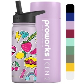Proworks Gen 2 Insulated Water Bottles With Straw Lid, 540Ml Stainless Steel Water Bottle, 24 Hours Cold, 12 Hours Hot Drinks, Metal Leakproof Flask For Work, Gym, Travel Pastel Lavender Summer Vibes
