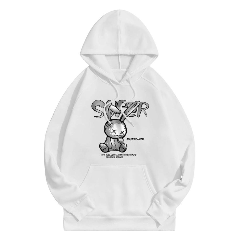 Soly Hux Mens Graphic Hoodies Letter Car Print Long Sleeve Drawstring Pullover Sweatshirt White Cartoon Graphic L