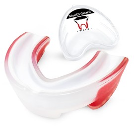 Woso Adults And Junior Mouth Guard, Gum Shield With Case, Slim Fit Professional Mouthguards For Football, Hockey, Wrestling Rugby, Martial Arts, Boxing, Mma, Judo, Karate (White + Red)