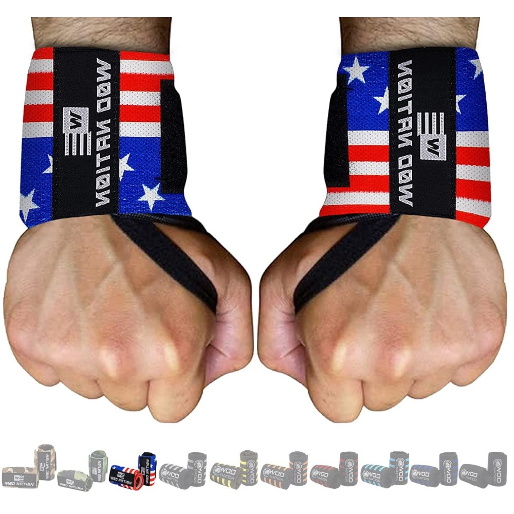 Wod Nation Wrist Wraps Weightlifting For Men Women - Weight Lifting Wrist Wrap Set Of 2 (12 Or 18) (12 Inch - Flag Camo)