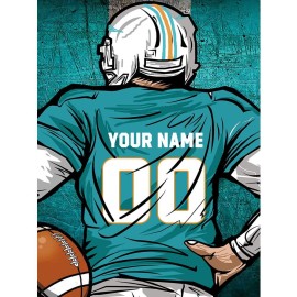 Weadatty Custom Football Diamond Painting With Name And Number,Customized Sports Fan Jersey Painting,Personnalized Football Player Diamond Art For Home Decor (Miami Marine-Blue)