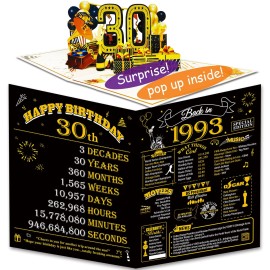 30Th Birthday Pop Up Cards For Women Or Men, 3D Greeting Card With Gilding Poster Cover, Funny 30Th Birthday Gifts Idea For Party Supplies, Unique 30 Year Anniversary For Mom Dad, Back In 1993, Jumbo Size 8X10