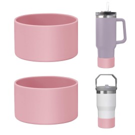 Mlksi 2Pcs Silicone Boot For Stanley Cup Accessories, Protector Silicone Water Bottle Bottom Sleeve For Stanley 40 Oz 30 Oz Tumbler Simple Modern Tumbler With Handle, Pink