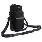 Nuovoware Water Bottle Carrier Bag, 40 Oz Bottle Pouch Holder, Adjustable Shoulder Hand Strap 2 Pocket Sling Neoprene Sleeve Sports Water Bottle Accessories For Hiking Travelling Camping, Carbon Black