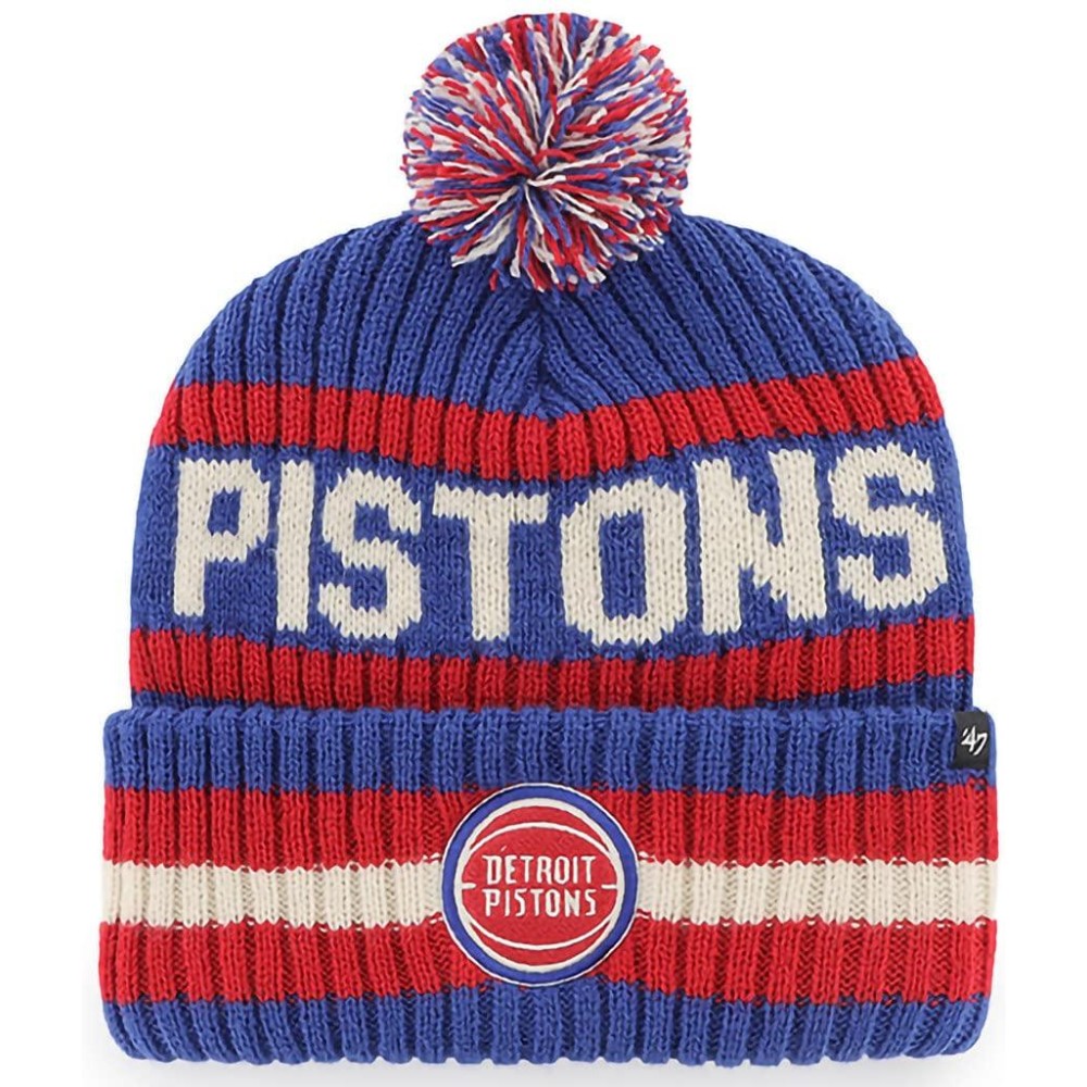 '47 NBA Unisex-Adult Primary Logo Bering Cuffed Knit Pom Beanie Hat (Detroit Pistons Blue)