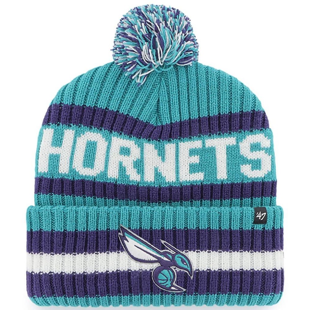 '47 NBA Unisex-Adult Primary Logo Bering Cuffed Knit Pom Beanie Hat (Charlotte Hornets Teal)