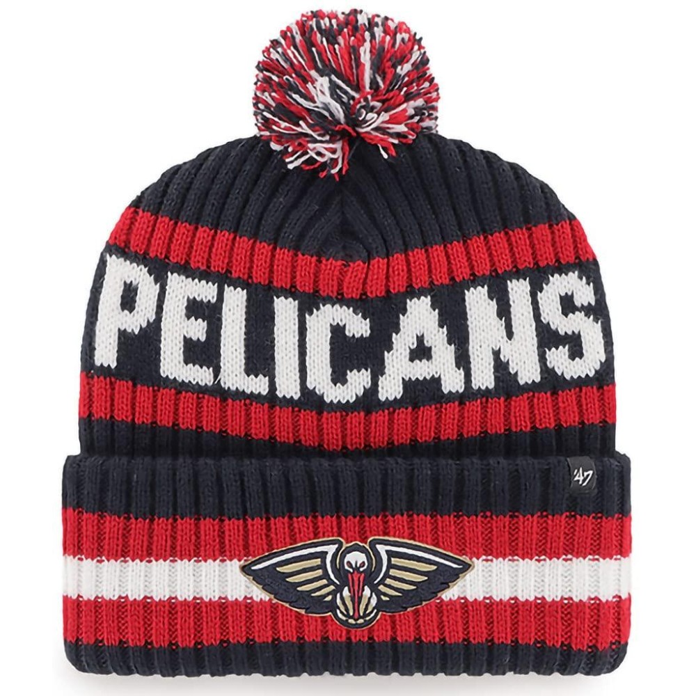 '47 NBA Unisex-Adult Primary Logo Bering Cuffed Knit Pom Beanie Hat (New Orleans Pelicans Navy)