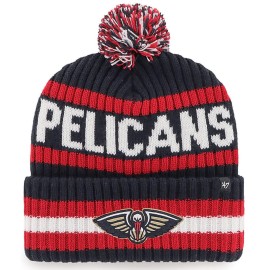 '47 NBA Unisex-Adult Primary Logo Bering Cuffed Knit Pom Beanie Hat (New Orleans Pelicans Navy)