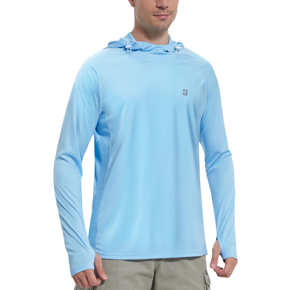 Roadbox Men'S Hooded Uv Sun Shirts Long Sleeve - Athletic Workout Running Thumbholes T-Shirts Quick-Dry Lightweight