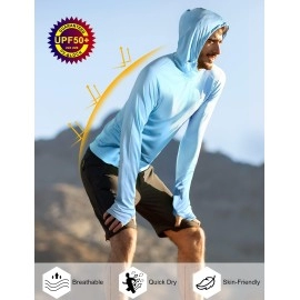 Roadbox Men'S Hooded Uv Sun Shirts Long Sleeve - Athletic Workout Running Thumbholes T-Shirts Quick-Dry Lightweight