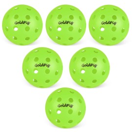Goldpig Outdoor Pickleball Balls 40 Holes Pickleballs, 6 Pack Durable Pickle Balls For All Types Of Pickleball Paddles Wood & Concrete Floor Tennis Court With 1 Carry Bag & 2 Handle Straps