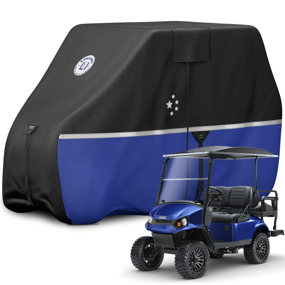 Li Libzaki 4 Passenger Golf Cart Cover Fits Ezgo, Club Car, Yamaha, 420D Waterproof Windproof Sunproof Outdoor All-Weather Full Cover -Blue