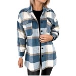 Shacket Jacket Women 2023 Fall Long Sleeve Coats Dressy Boyfriend Plaid Print Outerwear Classic Button Cardigan