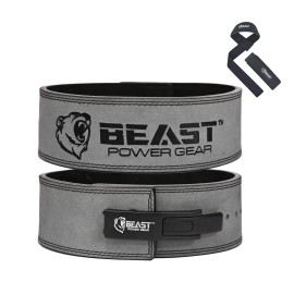 Beast Power Gear Weight Lifting Belt With Lever Buckle 10Mm 13Mm Thick 4 Inches Wide Free Strap- Advanced Back Support For Weightlifting, Powerlifting, Deadlifts, Squats - Men Women (Medium, Gray)