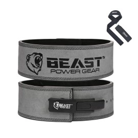 Beast Power Gear Weight Lifting Belt With Lever Buckle 10Mm 13Mm Thick 4 Inches Wide Free Strap- Advanced Back Support For Weightlifting, Powerlifting, Deadlifts, Squats - Men Women (Xx-Large, Gray)