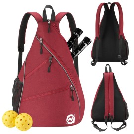 A11N Pickleball Bag, Reversible Crossbody Sling Bag/Backpack For Women Men, Burgundy