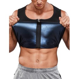 Shaperin Sweat Vest For Men Zipper Sauna Vest Tank Top, Mens Waist Trainer Body Slimming Workout Body Shaper (Black,Medium)